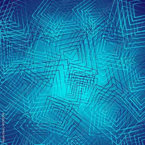Abstract geometric vector pattern in the form of squares on a blue gradient background