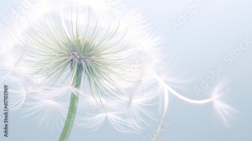 One dandelion with fluffy seeds. Generative AI. Illustration for cover  card  postcard  interior design  decor  packaging  invitations or print.
