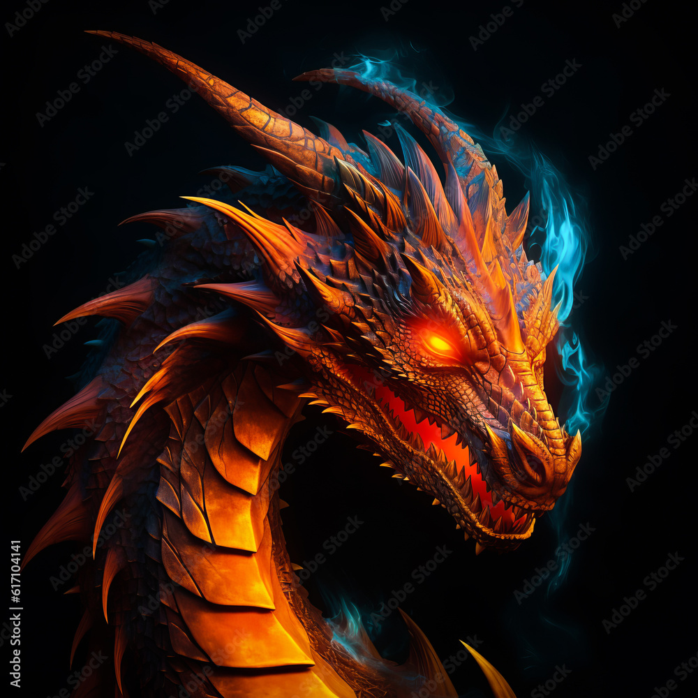 Fire dragon head on a black background. Generative AI Illistration of ...