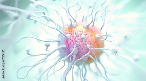 Active sperm cells swim to the egg. Natural fertilization process or insemination. Semination concept. Reproductive medicine. Generative AI. Illustration for poster, cover, brochure or presentation. photo
