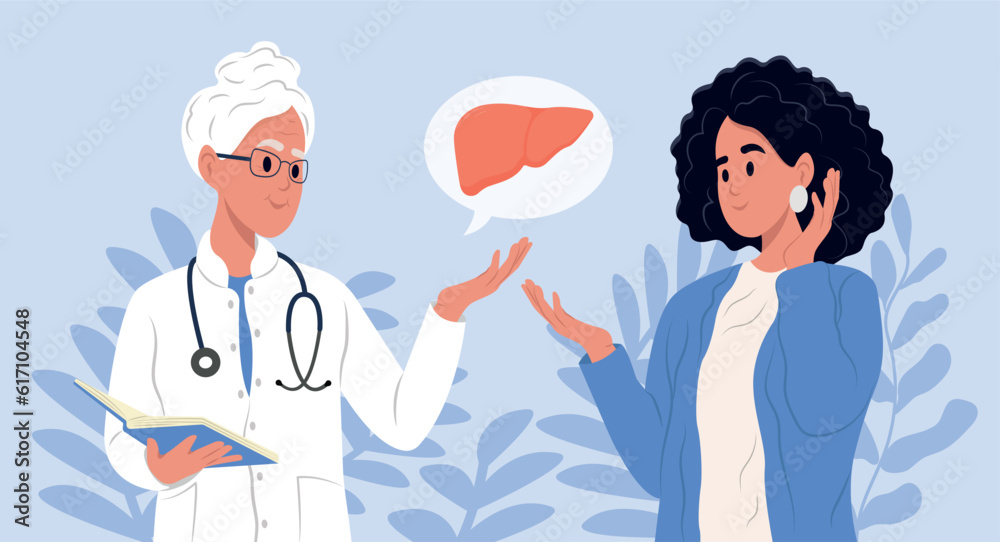 Hepatitis symptoms, diagnosis and treatment. Elderly family doctor talks to a patient about hepatitis. July is hepatitis awareness month. Consultation of a gastroenterologist. Hepatitis symptoms, diagnosis and treatment. Elderly family doctor talks to a patient about hepatitis. July is hepatitis awareness month. Consultation of a gastroenterologist.
