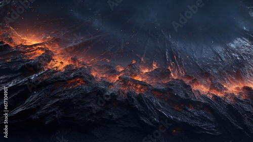 Fotografiet Red lava on a black volcanic ground