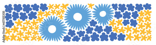Abstract vector horizontal banner with simple daisy. Perfect for social media, poster, invitation, brochure, card, cover