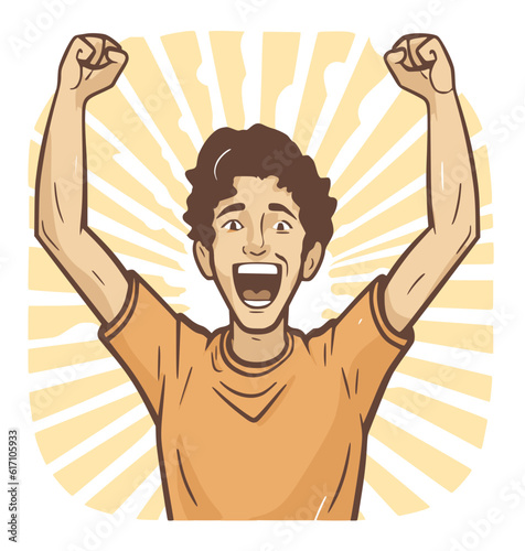 excited man with arms raised