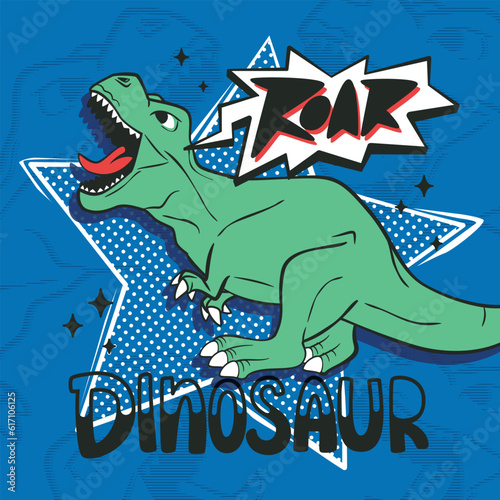 Roaring t-rex dinosaur cartoon on blue background illustration vector.