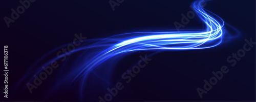 Neon Color Blurred Motion On Speedway. Acceleration speed motion on night road. Panoramic high speed technology concept, light abstract background. Vector illustration.	

