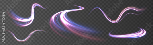Neon Color Blurred Motion On Speedway. Acceleration speed motion on night road. Panoramic high speed technology concept, light abstract background. Vector illustration.	
