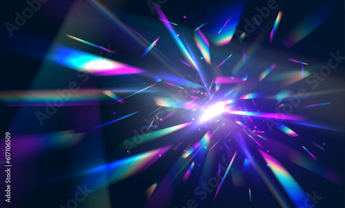 Transparent light refraction pattern for adding effects to backgrounds and objects. Holographic falling confetti glitters isolated on transparent background. Vector illustration. photo
