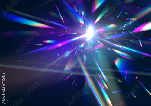 Transparent light refraction pattern for adding effects to backgrounds and objects. Holographic falling confetti glitters isolated on transparent background. Vector illustration.