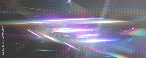 Hologram reflection, crystal flare leak shadow overlay. Vector illustration of abstract blurred iridescent light backdrop. A transparent fantasy fashion light flare effect. Vector illustration.