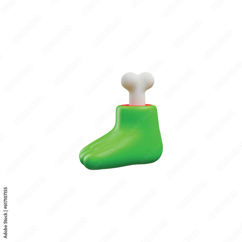 Green foot with bone 3D style, vector illustration isolated on white Green foot with bone 3D style, vector illustration isolated on white