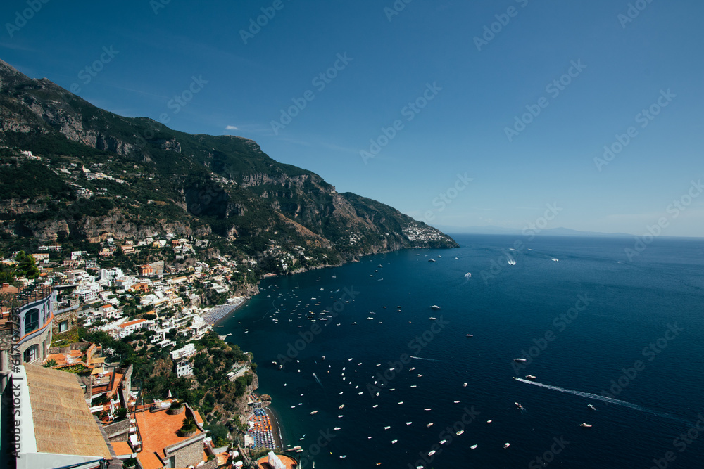 The Amalfi coast with Positano. One of the most visited places in the world in summer. Clean and clear waters where to go by boat or on a boat or rather a yacht 