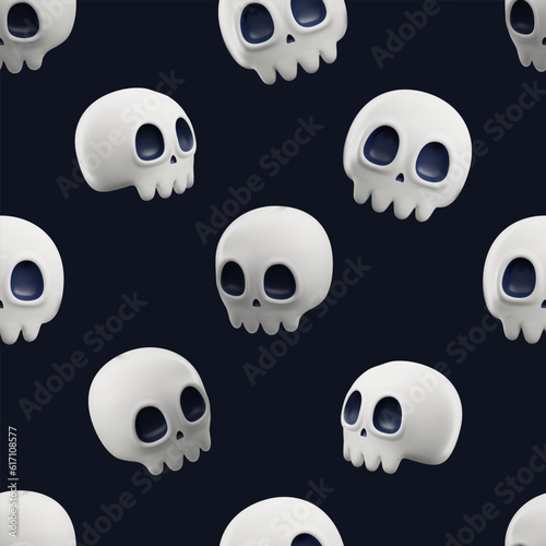 Evil skulls seamless pattern for Halloween banners, 3D realistic vector.