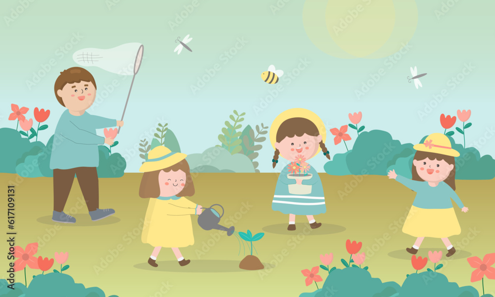 The children relax in nature park cartoon vector The children relax in nature park cartoon vector