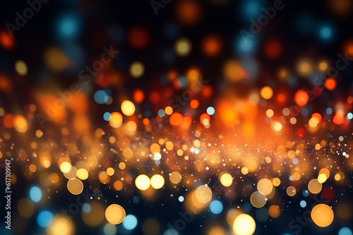 Gold bokeh of light textured glitter background. Christmas gold bokeh background, generative ai.