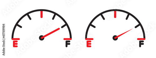 fuel indicator icon set. car gasoline or gas shortage tank level meter vector symbol. 