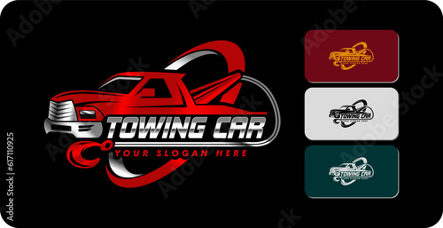 towing truck service logo emblem design suitable for the automotive company