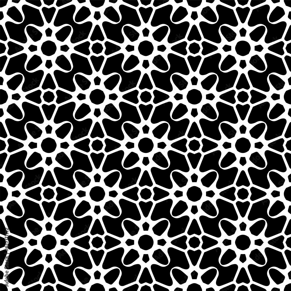 Geometric pattern in ethnic style. Seamless background with abstract shapes. Black and white wallpaper. Abstract background with Repeating pattern for decor, textile and fabric. Geometric pattern in ethnic style. Seamless background with abstract shapes. Black and white wallpaper. Abstract background with Repeating pattern for decor, textile and fabric.