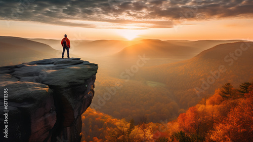 Person standing on a cliff  back to the camera  overlooking a stunning landscape  embodying the spirit of wanderlust.