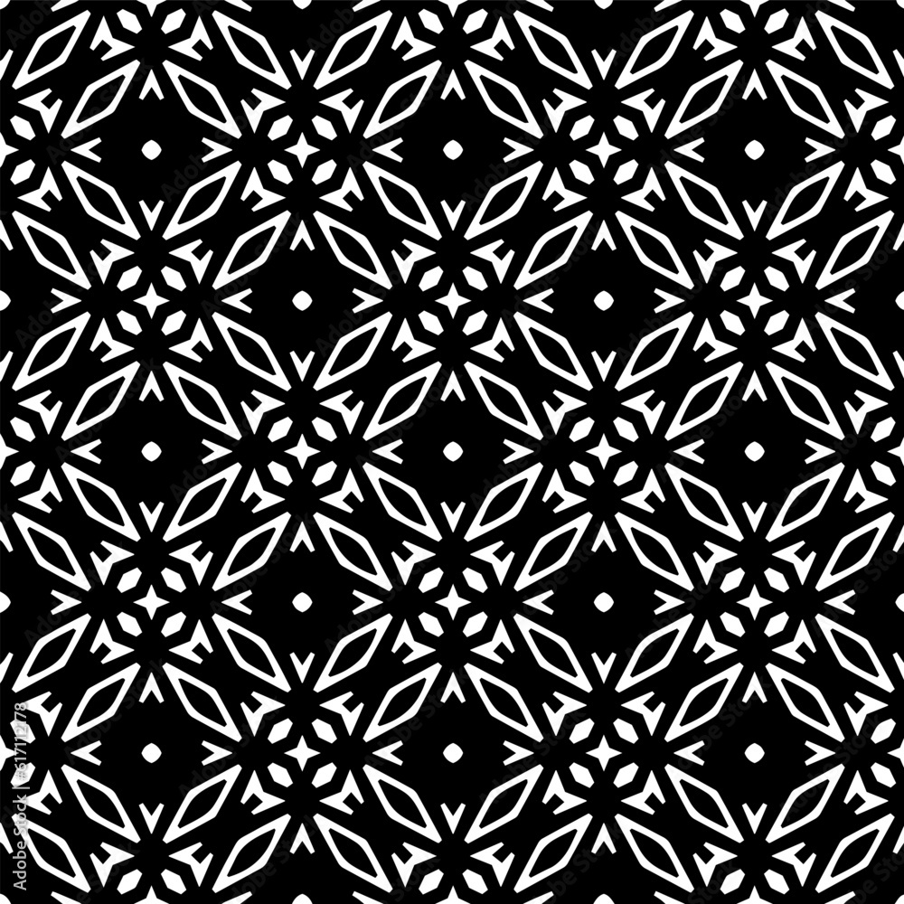 Geometric pattern in ethnic style. Seamless ornament with abstract shapes. Black and white wallpaper. Abstract background with Repeating pattern for decor, textile and fabric. Geometric pattern in ethnic style. Seamless ornament with abstract shapes. Black and white wallpaper. Abstract background with Repeating pattern for decor, textile and fabric.