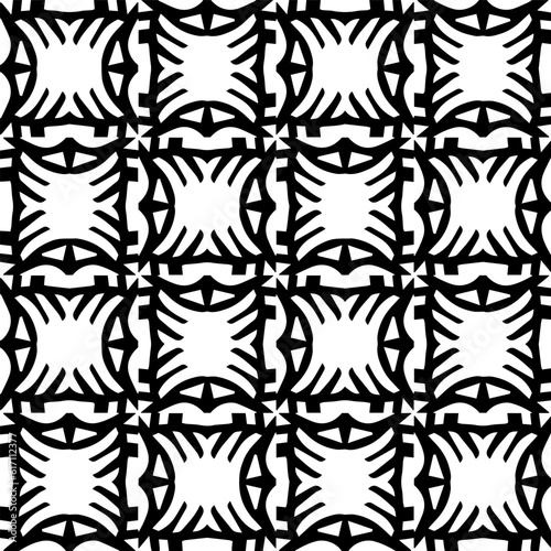 Geometric pattern in ethnic style. Seamless ornament  with  abstract shapes. Black and white wallpaper. Abstract background  with Repeating pattern for decor  textile and fabric.