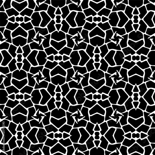 Geometric pattern in ethnic style. Seamless ornament with abstract shapes. Black and white wallpaper. Abstract background with Repeating pattern for decor, textile and fabric. © t2k4