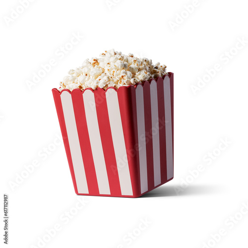 Popcorn in cardboard box isolated on transparent background