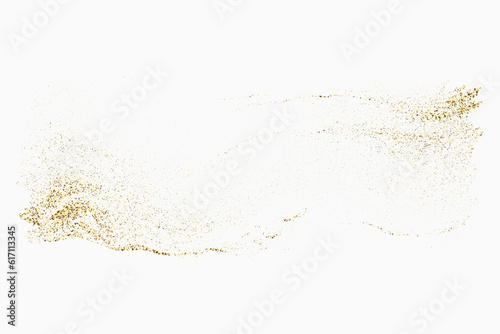 Gold glitter texture on white background. Festive background. Golden explosion of confetti. Design element.