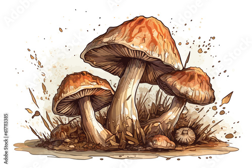 Mushroom Mycelium Stock Illustrations Clipart and Roya vector illustration painting white background.