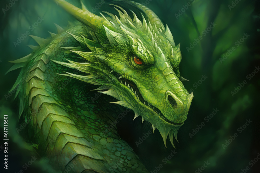 illustration-of-green-dragon-generative-ai-symbol-of-2024-year-in