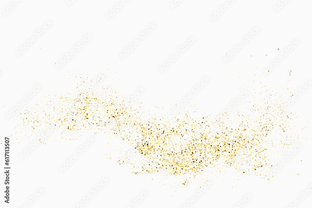 Gold glitter texture on white background. Festive background. Golden explosion of confetti. Design element.