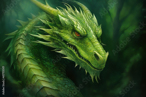 Illustration of green dragon. Generative ai symbol of 2024 year in Chinese calendar © Sergie