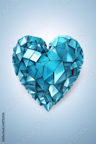 Diamond heart on blue background with text space. Ice glass texture - Generative AI © Pixel