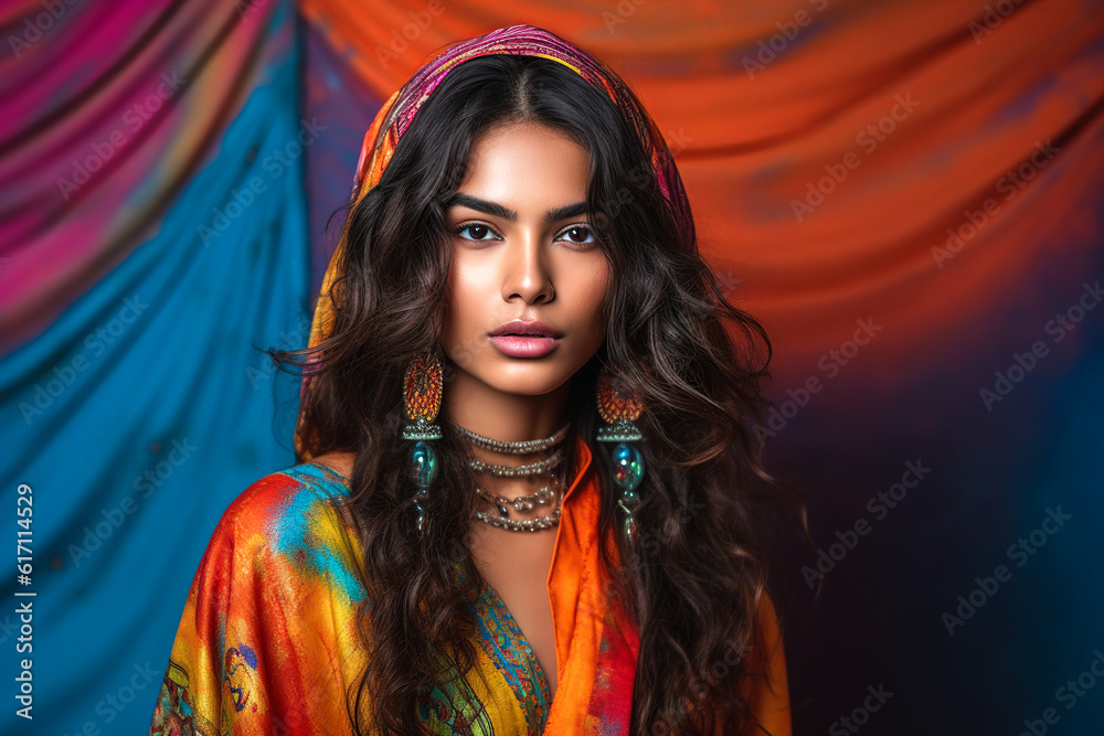 Generative AI illustration of Arabic female fashion model with dark ...