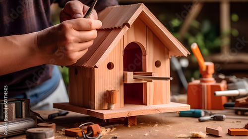 Man constructing a birdhouse, depicting the satisfaction of creating something with one's own hands.