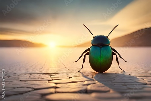 beetle on the ground at the time of sunset