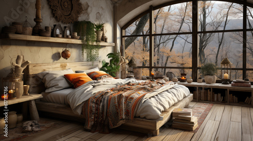 Ethnic Bedroom Interior 3d , Mockups Design 3D, HD