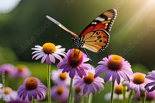 beautiful butterfly sitting on flowers generated AI © Izhar