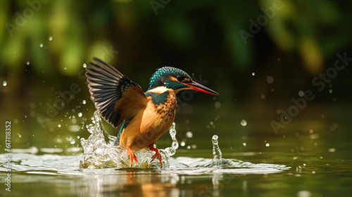 An exotic bird flies over the water, generative AI. © puhimec