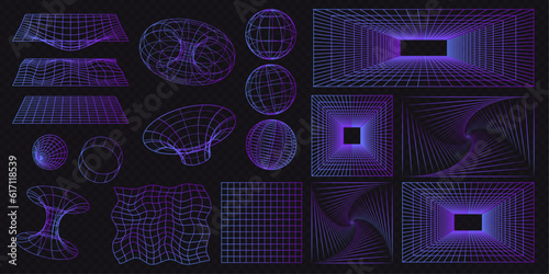 set of retro-futuristic elements, vector illustration