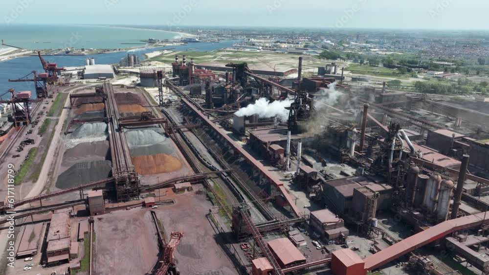 Blast furnaces factory, industry. Large scale production of metal products. Blast furnaces factory, industry. Large scale production of metal products.