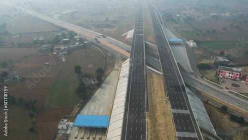 Drone view of Delhi Mumbai Expressway in India.