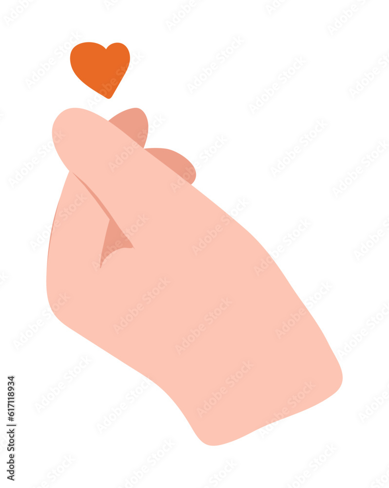 Heat Sign Finger Korean finger heart sign. Finger with mini heart and respect symbol. I ...