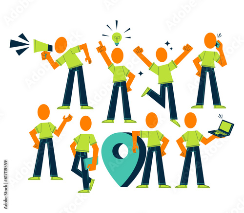 People Icons Performing Work, Communication, and Creative Activities