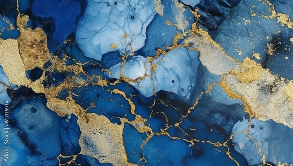 Fototapeta premium Blue Gold Marble Abstract Textured Illustration for Modern Design Projects generative AI