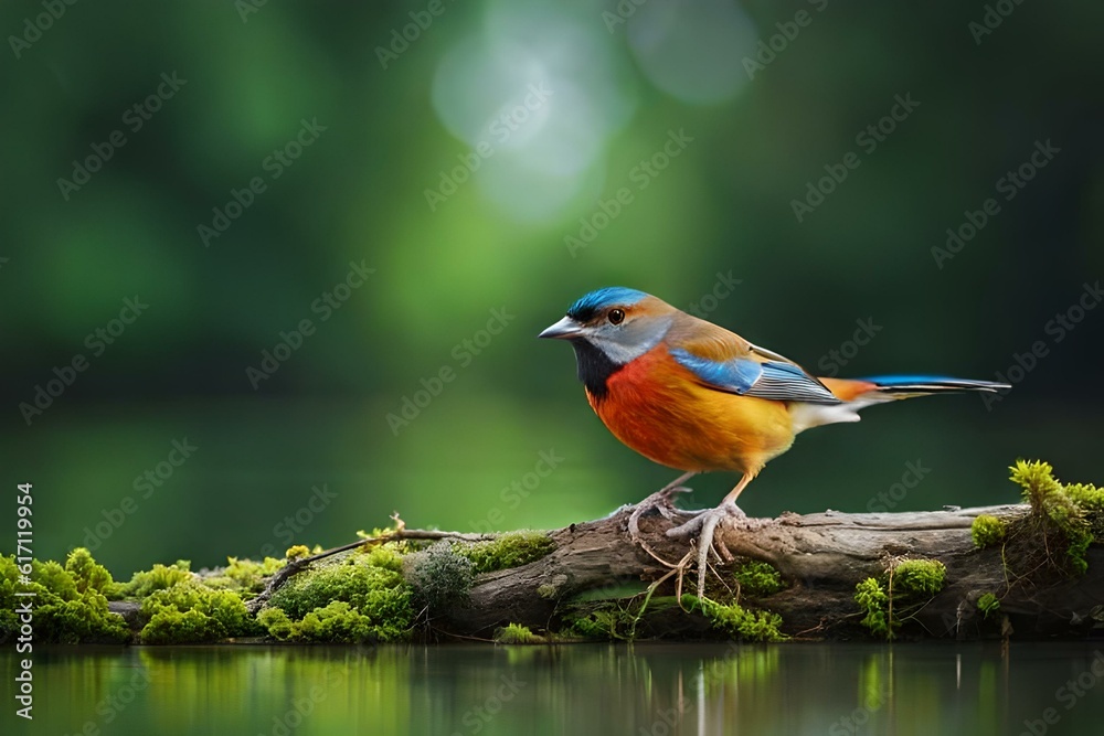 robin on a branch over water generated AI
