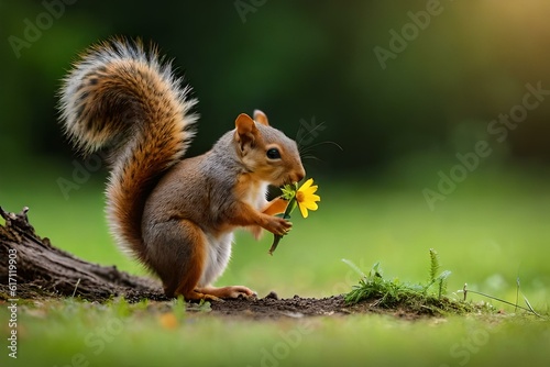 squirrel eating yellow flower generated AI © Izhar