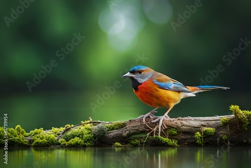 robin on a branch over water generated AI