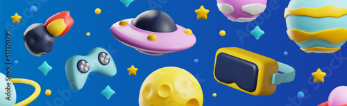 Website banner about metaverse 3D style, vector illustration