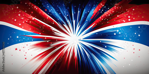 A patriotic and festive image with red, white, and blue glitter sparkles in the background. - Generative AI photo
